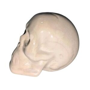 Glazed Ceramic Skull Figurine 3.5" Small White Shiny Halloween Decor Witchy